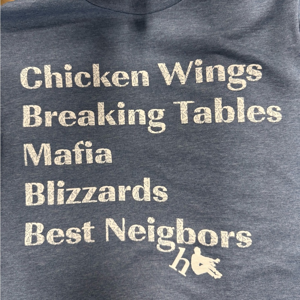 Heather Navy blue Buffalo Bills mafia fan shirt. New size Large